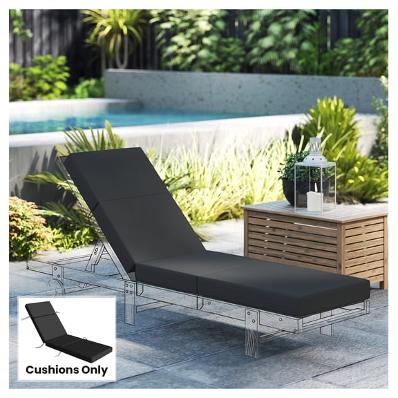 Chaise Lounge Cushion 21x72, 4 Inch Thick Outdoor Patio Lounge Chair Cushions with Ties, Water Resistant Replacement Padding for Beach, Garden, Gray