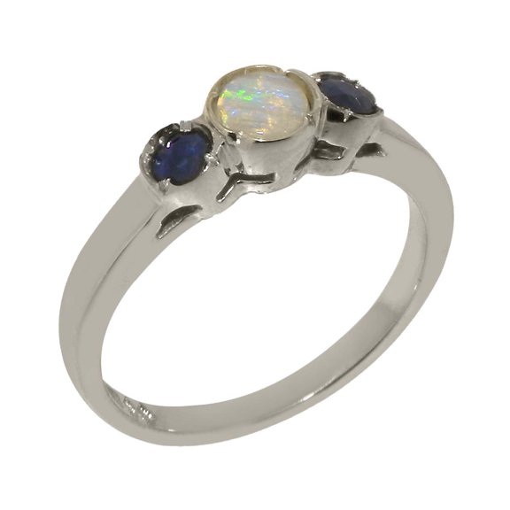 LBG British Made 925 Sterling Silver Natural Opal & Sapphire Womens Anniversary Ring - 33 size options - Size 10