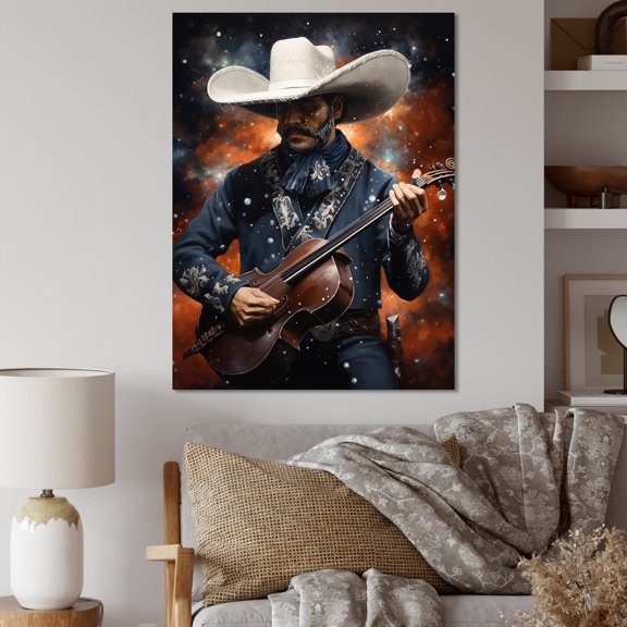 Designart "Melodic Guitar of Mariachi" People Canvas Wall Art - Global Black Mexican Art Entryway Wall Art Print