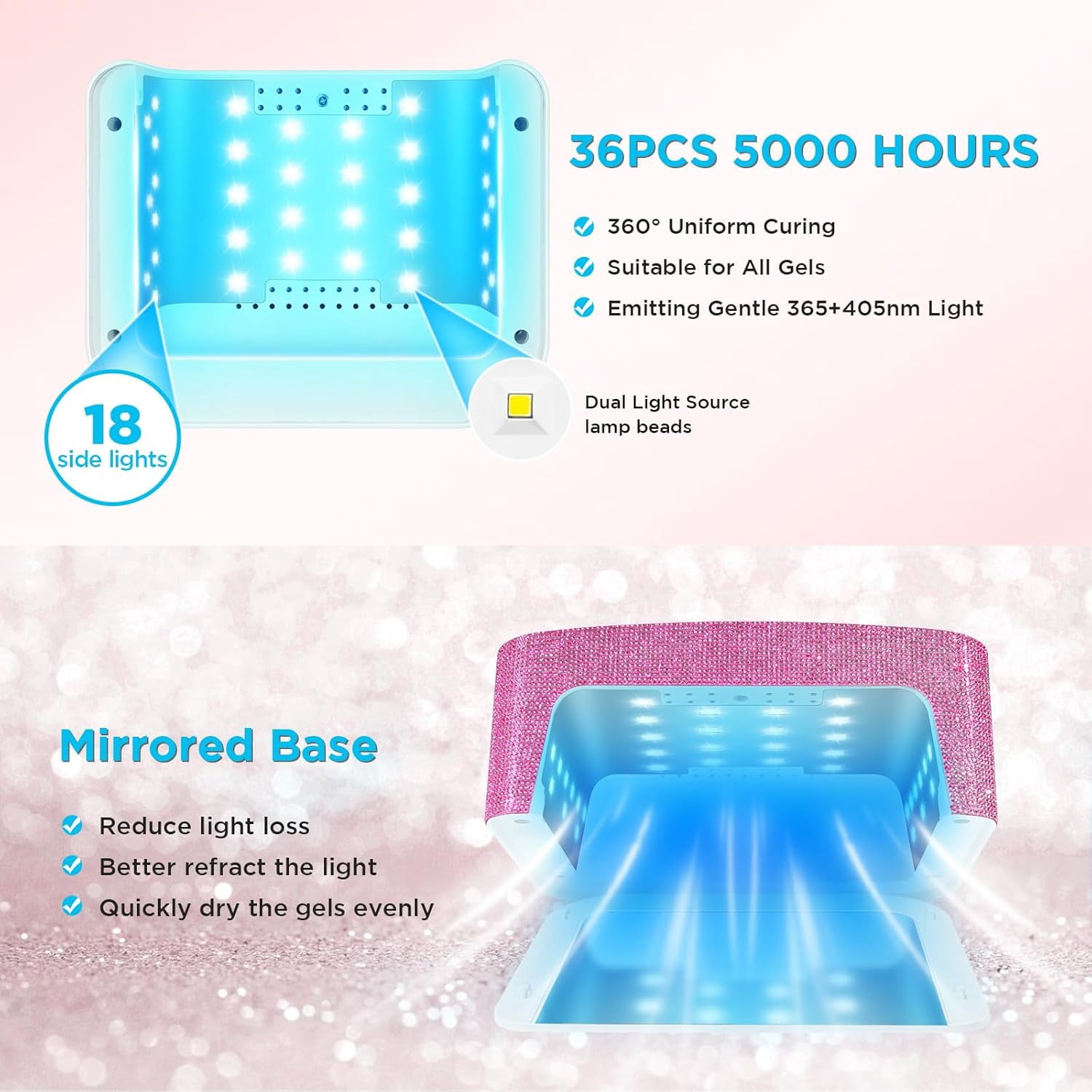 Cordless UV Nail Lamp, 120W Rechargeable UV Light for Gel Nails, LED Nail Lamp with 4 Timer Modes, Nail Dryer Fully Decorate with Sparkling Nail Rhinestones Diamond(red)
