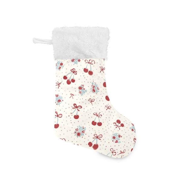 Christmas Stocking with Hanging Loop for Family Holiday Ornament Cherries and Bows
