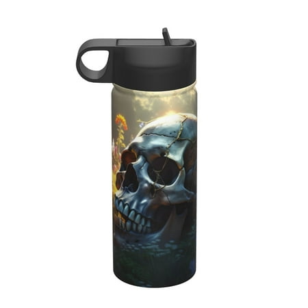

Fuzoiu Flower Field Skull Print 18oz Insulated Sports Kettle Outdoor Sport Gym Stainless Steel Water Bottle With Straw Lid