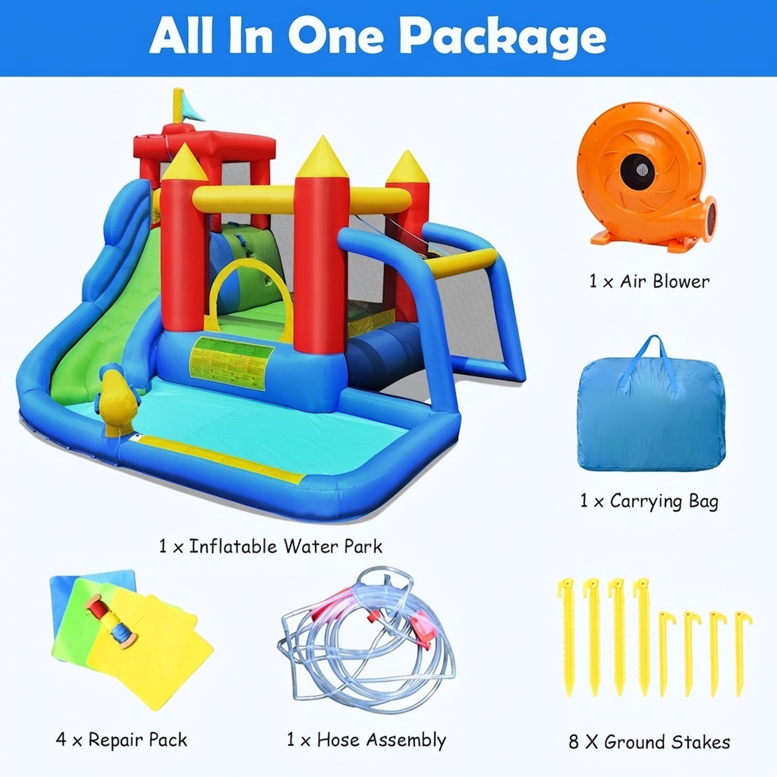 Redsmile Inflatable Bounce House Splash Pool with Water Climb Slide Blower included - Multicolor - Kids Birthday Party