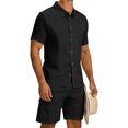 thumbnail image 7 of Uwinwear Men's Summer Outdoor Two-Piece Sets Lightweight Short Sleeve Button-Up Shirt and Side Zip Cargo Shorts Set Casual 2 Piece Casual Outfit,Black,M, 7 of 7
