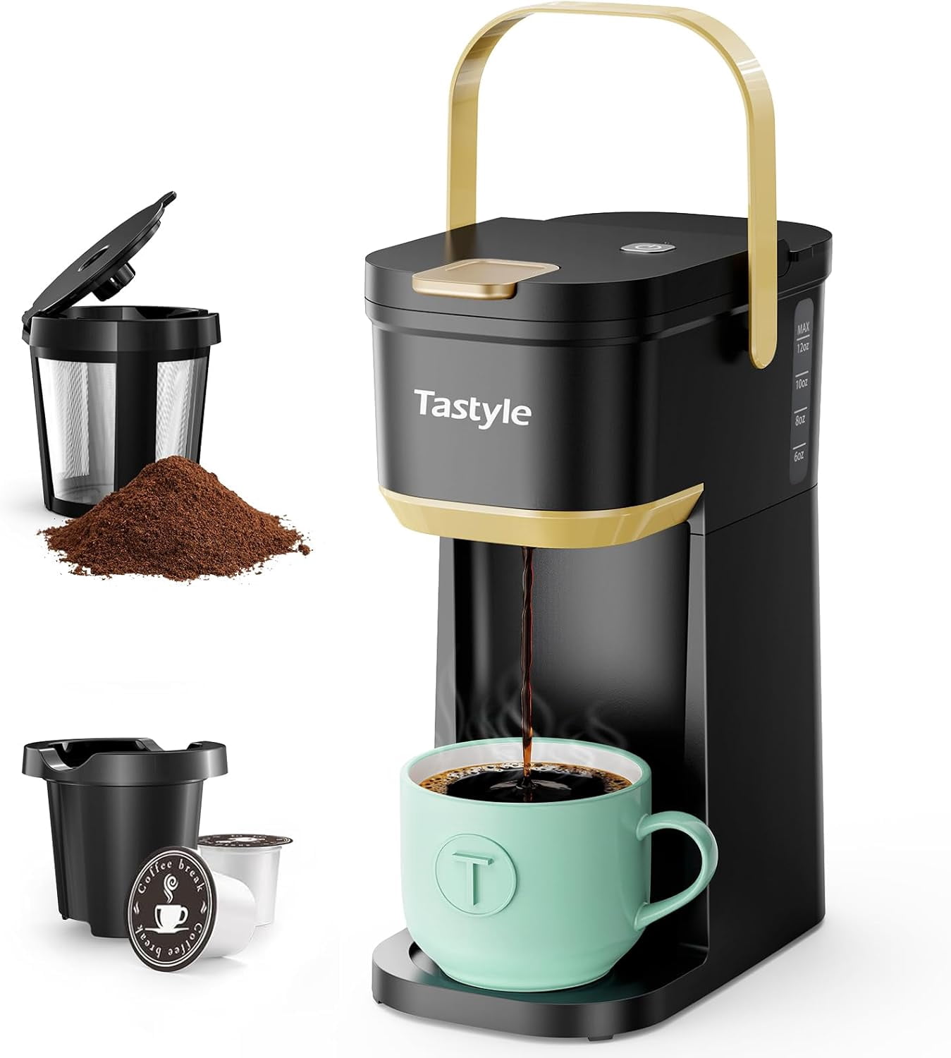 Macchina Da Caffè Solo Instant 2 In 1 – Per Cialde E Caffè Macinato, 12 Oz, Nera - Foto 4