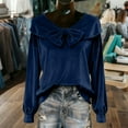 thumbnail image 2 of mihongmao Valentine T Shirt for Women Appointment Solid Sweet Gold Satin Ribbon Long Sleeve Tops Navy XL, 2 of 8
