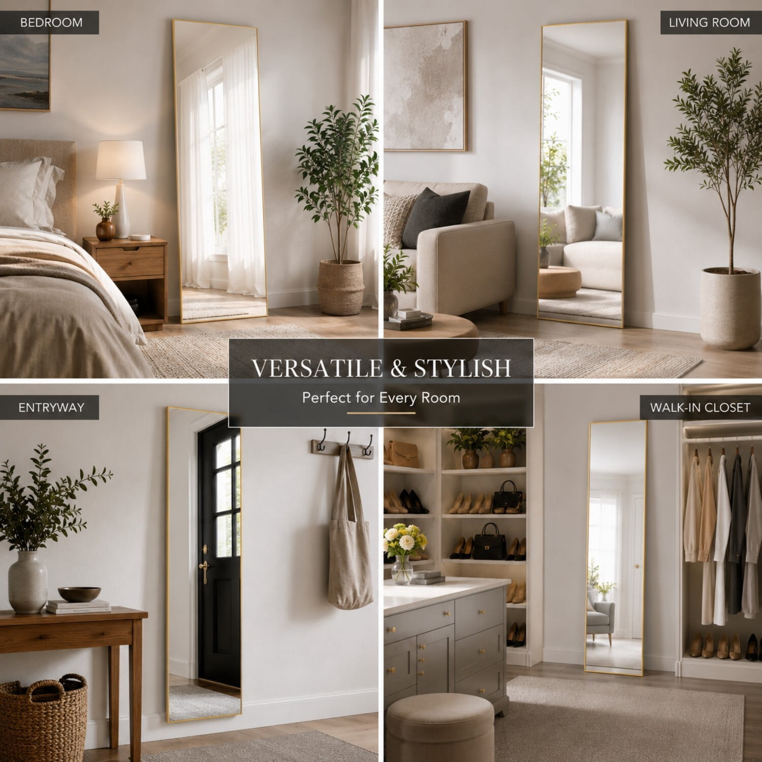 Easy4Home 58"x14" Rectangular Full Length Mirror Freestading Full Body Floor Mirror, Gold