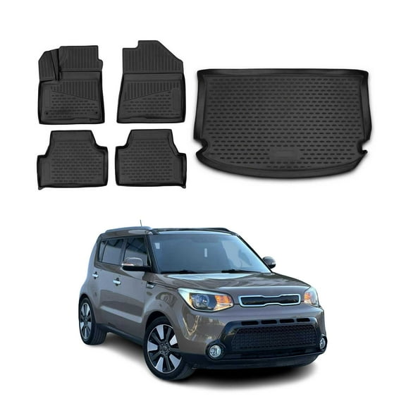 Custom Floor Mats & Cargo Liners for Kia Soul 2014-2019 Black 5Pcs Rubber TPE