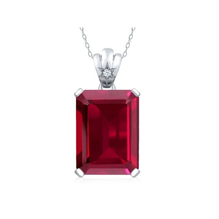 - 17.05 Ct Emerald Cut Red Created Ruby 925 Sterling Silver Pendant