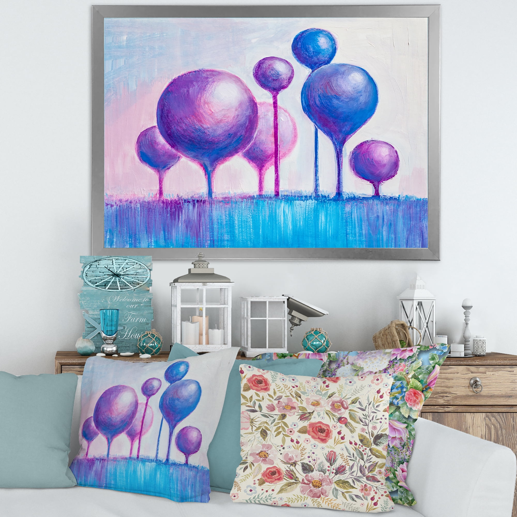 Designart 'Ornamental Colourful Trees I' Modern Framed Art Print