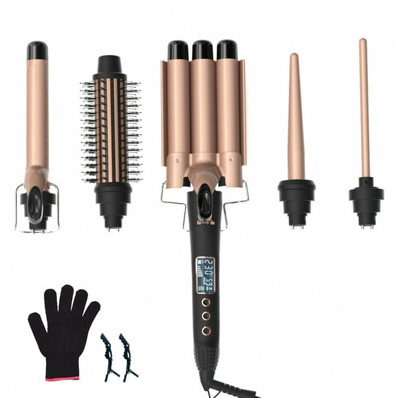 5-IN-1 Hair Curler Set Hair Curling Iron Wand Hair Straightening Brush Hair Waver Temperature Adjustable LCD Temp Display Hair Styling Tool