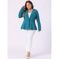 thumbnail image 3 of DARING DIVA Women's Plus Peplum Notch Panel Collar Casual Blazers Lake Blue 1X, 3 of 6