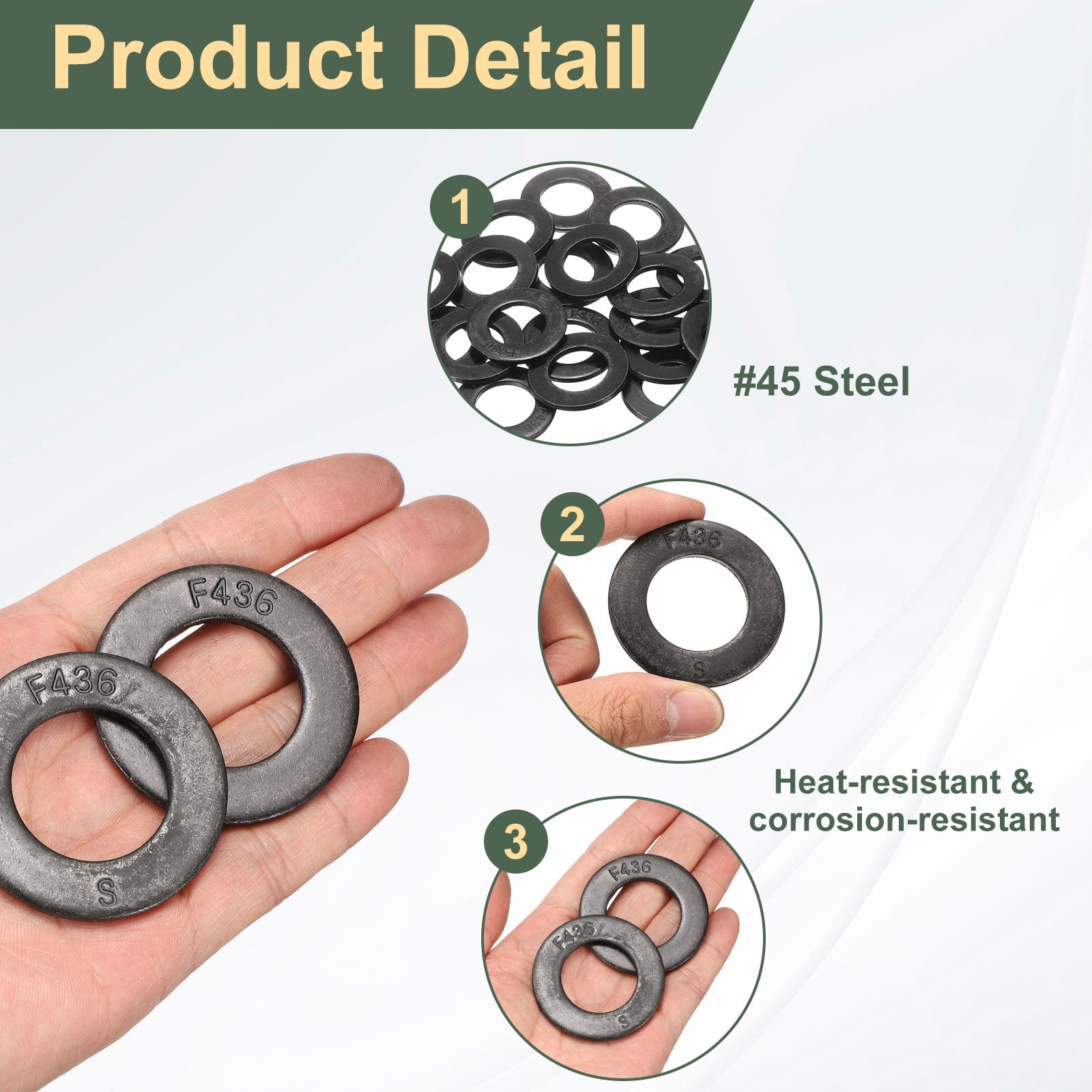 20 Pcs 1" Black Flat Washers, 49mm Outer Diameter, 45 Steel Metal Washer for Screws and Bolts