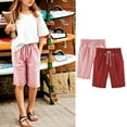 thumbnail image 2 of ZACPNCV 2PC Girls Casual Bermuda Shorts Kids Knee Length High Waisted Summer Shorts Comfy Drawstring Short Pants with Pockets Red 12-13 Years, 2 of 5