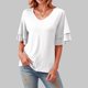thumbnail image 2 of Camiseta elegante de mujer con cuello en V y mangas con volantes: ropa informal de verano, tejido transpirable, fácil de cuidar, 2 of 6