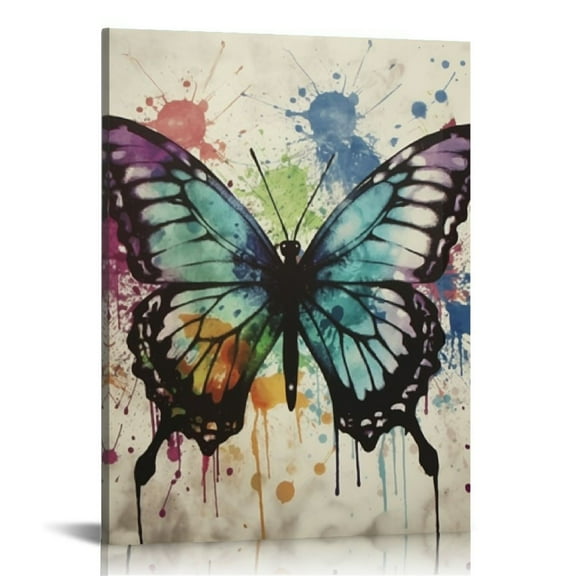 BCIIG Butterfly Paint Splatters Canvas Fine Art Aesthetic Poster & Print Wall Painting for Home Office Wall Decor 12x16 in