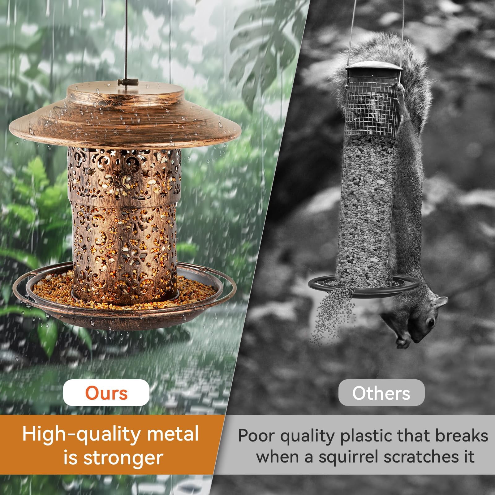 Metal Bird Feeders for Outdoors Hanging, Weather Resistant Wild Bird Feeder with 360 Degree Feeding Tray