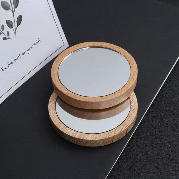 2pcs Mini Wooden Mirror Portable Compact Mirror Round Pocket Makeup Mirror  Compact Vanity Handheld Mirror for Travel Camping Homes 
