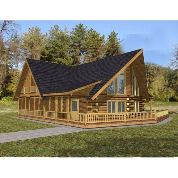 001-1071: Log Cabin 3 Bed, 2 Bath Luxury Home Plan, 2261 Sq Ft: Full Blueprints with License to Build by Home Plan Marketplace - Lesuto