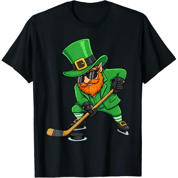 Leprechaun Playing Hockey St Patricks Day Sport Men Boys Kid T-Shirt All Size S-5Xl