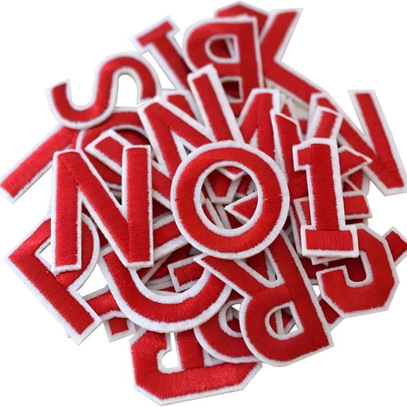 VANIDO 72 Pieces Iron on Letters and Numbers Patches,Red Letter Patches Alphabet Embroidered Patch A-Z,Numbers 0-9 Applique for Clothes,Dress,Hat,Socks,Jeans,DIY Accessories,Red