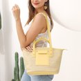 thumbnail image 1 of Bolsa de mano de paja hecho a mano para mujer Ehuebsd de hombro de cuero con cesta de gran capacidad informal para vacaciones Verano, 1 of 6