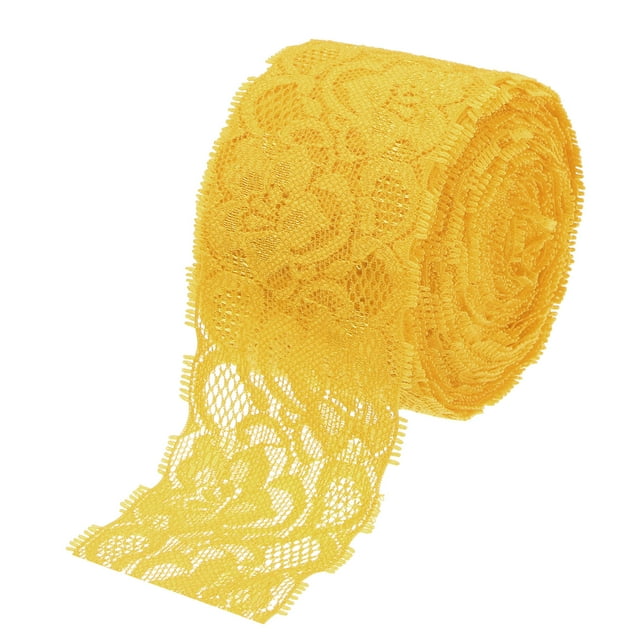 Unique Bargains Lace Trim 10 Yards 2 Inch Flower Elastic Lace Ribbons for Package Decoration Wedding Headbands Yellow