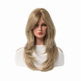 thumbnail image 1 of Peluca para cosplay, larga, rubia, sintética, 70 cm, con flequillo lateral, 1 of 3