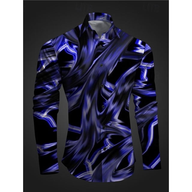 Camisa informal de manga larga con estampado 3D de subcultura de grafiti para hombre, para fiesta, calle, Vaion, primavera, verano, solapa, manga larga, rosa, rojo y azul