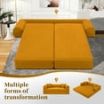 thumbnail image 3 of VFD 3-Seat Convertible Sleeper Sofa Bed with 2 Pillows, Teddy Sofa Corduroy Folding Mattress Couch, No Assembly Required Floor Sofa Lounge Boneless Couch for Living Room Bedroom, Yellow, 3 of 9