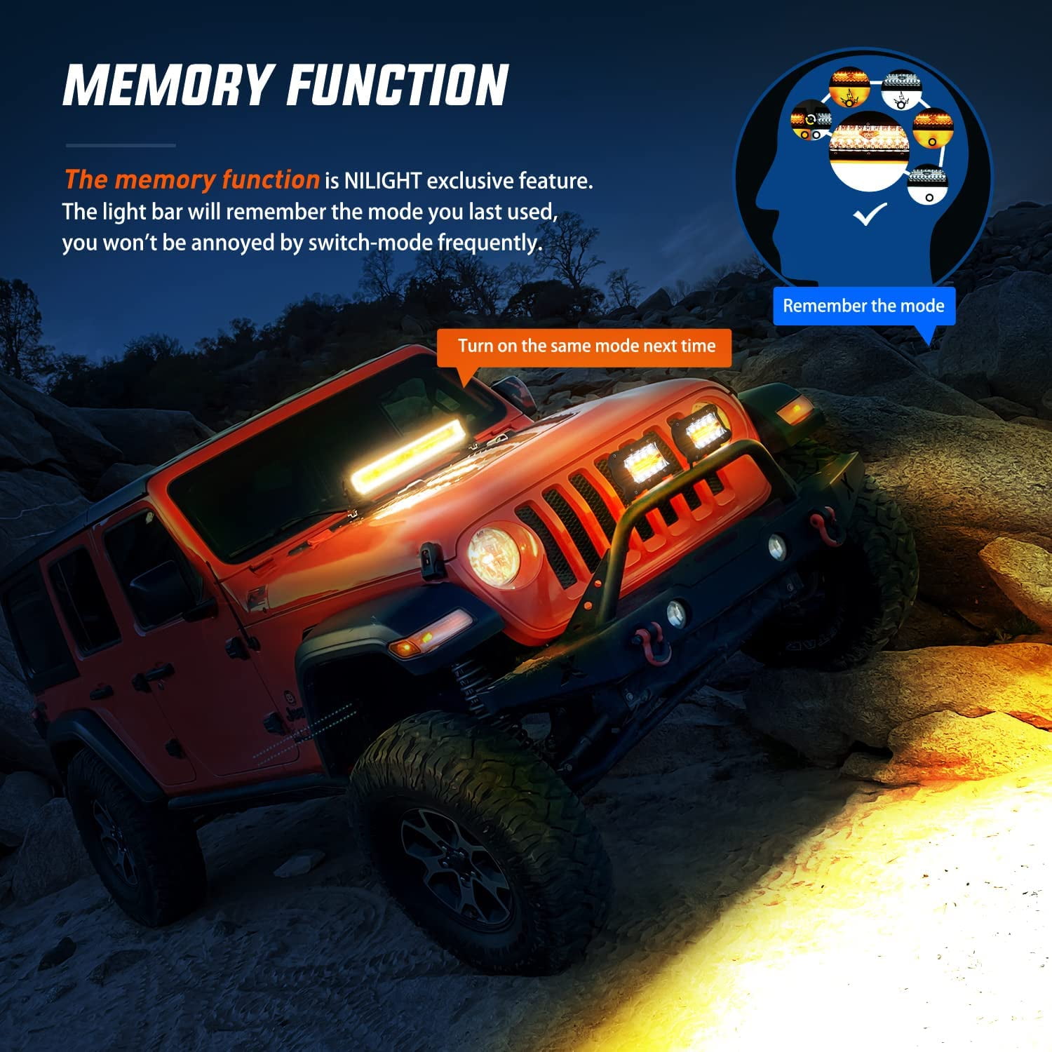 Nilight 20inch 420W Led Light Bar Spot Flood Amber White Strobe 6 Modes with Memory Function Off-Road Truck Car ATV SUV Cabin Boat with 16AWG Wiring Harness Kit-1 Lead