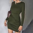 thumbnail image 2 of Robe Courte pour Femmes, Fibre de Polyester Ajustée Manches Longues Robe Courte Taille Haute Ourlet Torsadé pour Fêtes Noir, Vert OD, 2 of 8