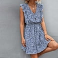 thumbnail image 2 of IROINNID Sleeveless V-Neck Dress For Women Fashion Summer Casual Floral Bandage Flounced Edge Dress Solid Color Knee-Length Empire Dress, 2 of 4