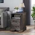 thumbnail image 3 of OKD Farmhouse Nightstand with Charging Station, End Table with 2 Drawers for Living Room, Side Table, Dark Rustic Oak, 3 of 7