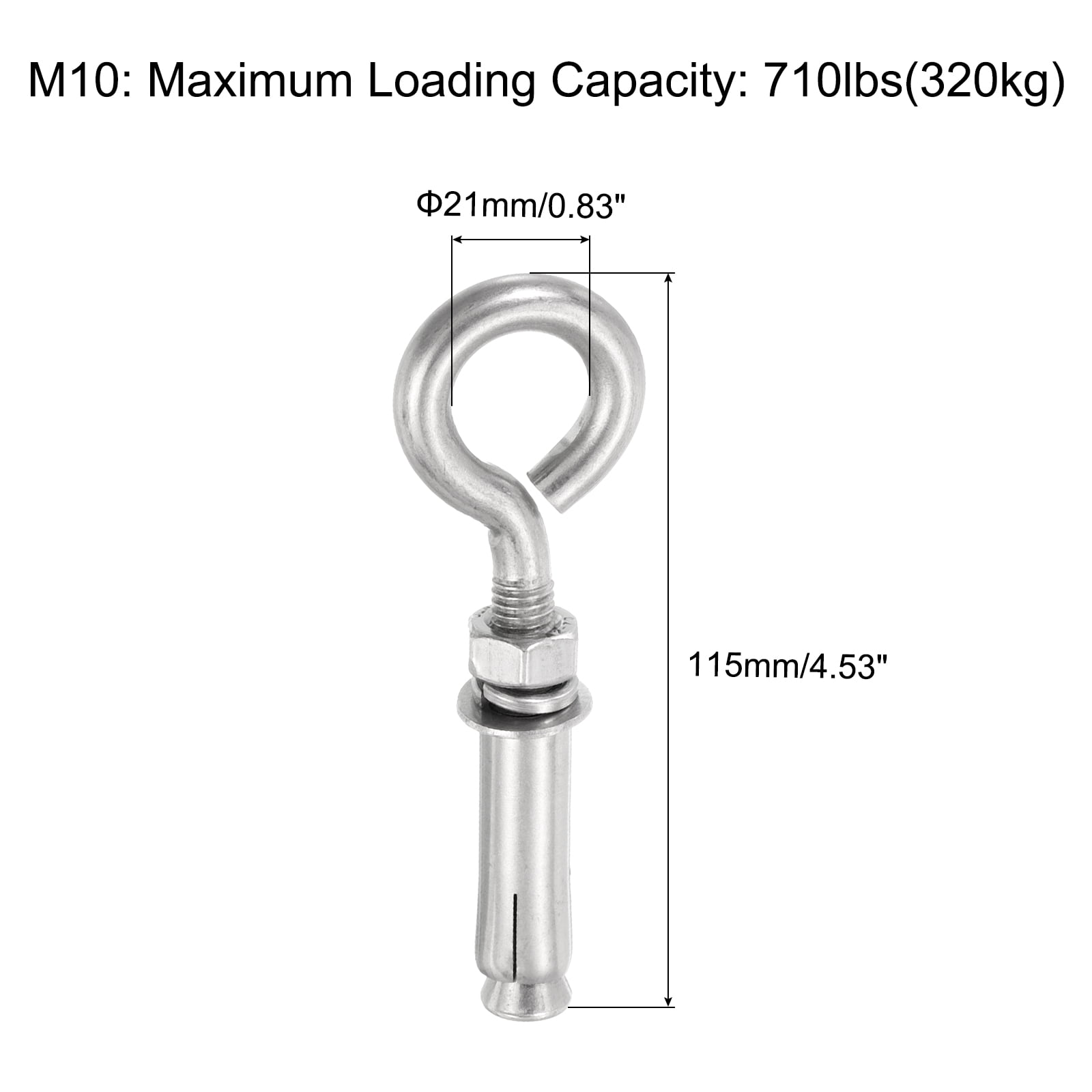 5 Pack M10 304 Stainless Steel Expansion Eyebolt, Closed Hook Expansion Bolt Screw Concrete Eyebolt