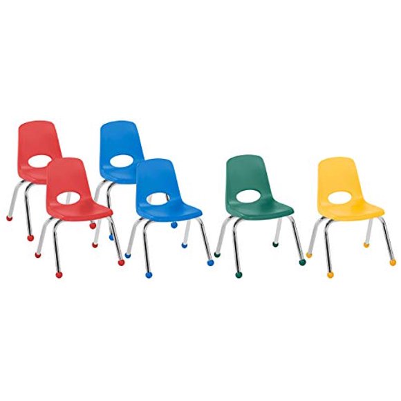 Factory Direct Partners 10365 Chaise Empilable pour École de 14 Pouces, Chaises Empilables pour Étudiants avec Pattes en Acier Chromé et Patins à Bille - Couleurs Assorties (Lot de 6)