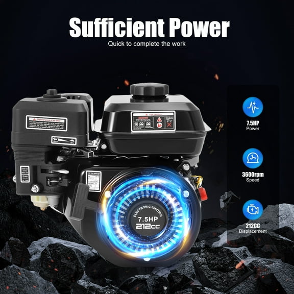 7.5HP 4 Stroke 212CC Gasoline Engine Air Cooled Horizontal Gas Engine Motor Black 14.25*12.32*12.99 in