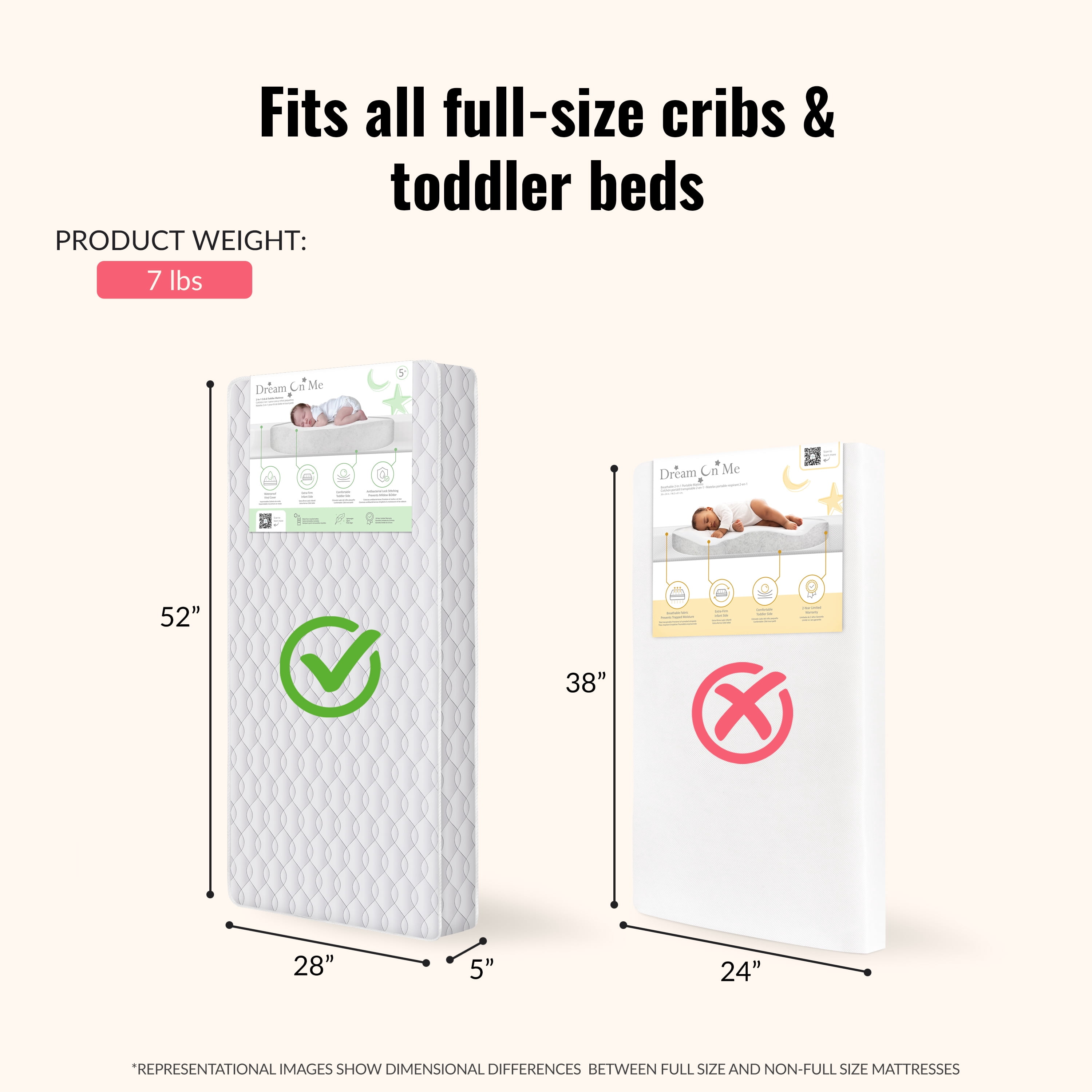 Dream On Me 2 in 1 Cozy Cloud Crib and Toddler Mattress, Taffeta