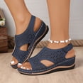 thumbnail image 2 of Pandaie Orthopedic Wedge Sandals for Women Arch Support Breathable Slingback Summer Beach Walking Shoes with Back Buckle Strap (Navy,7.5), 2 of 9
