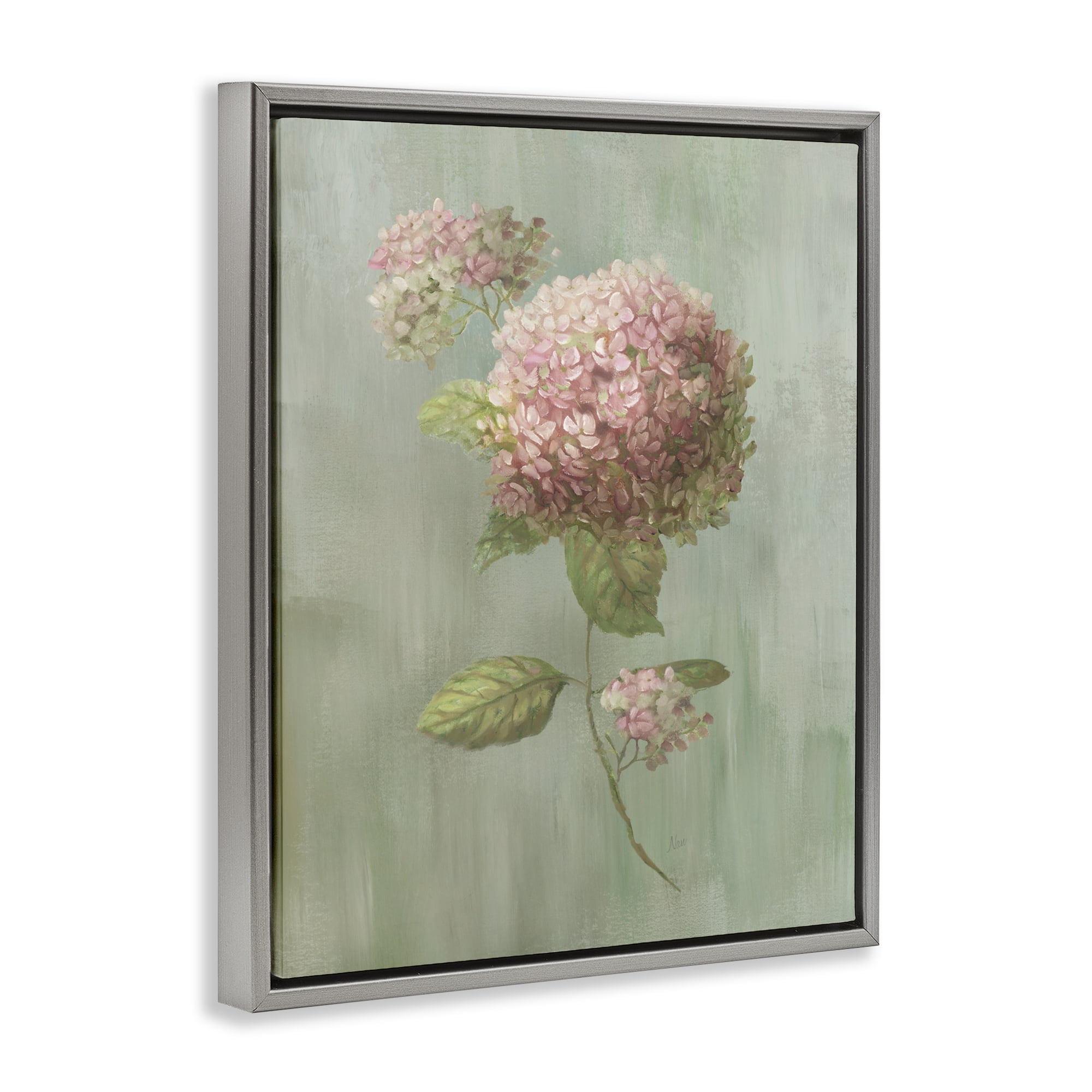 Stupell Industries Single Hydrangea Bushel Gray Framed Floater Canvas Wall Art, design by Nan