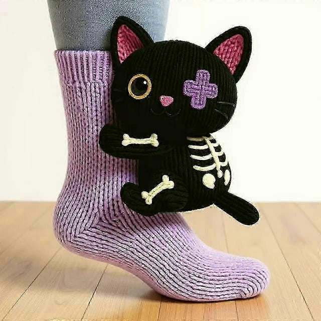 Cozy winter Socks for Women - Fun Christmas Animal Socks with Deer & Cat