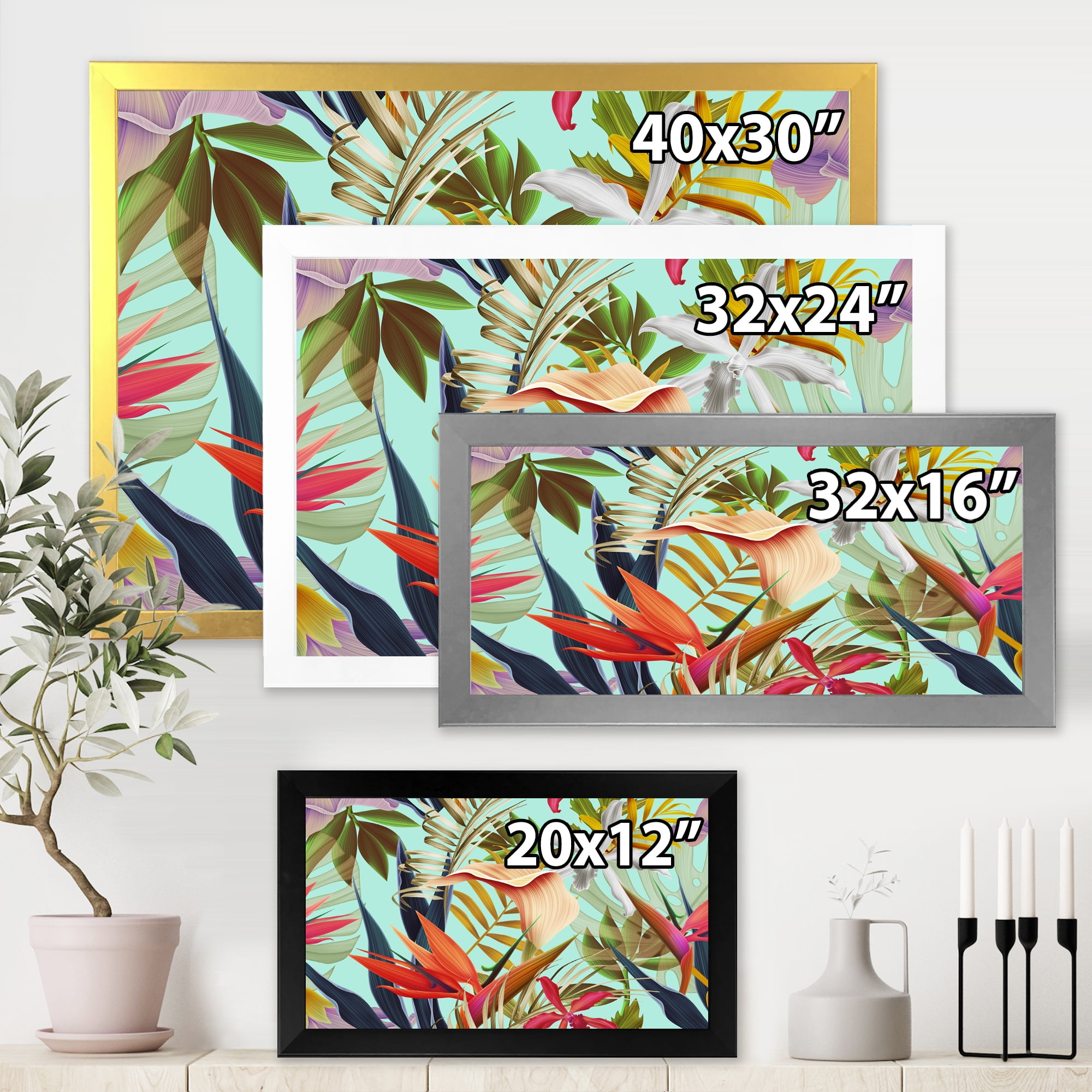 Designart 'VIntage Tropical Flowers II' Tropical Framed Art Print