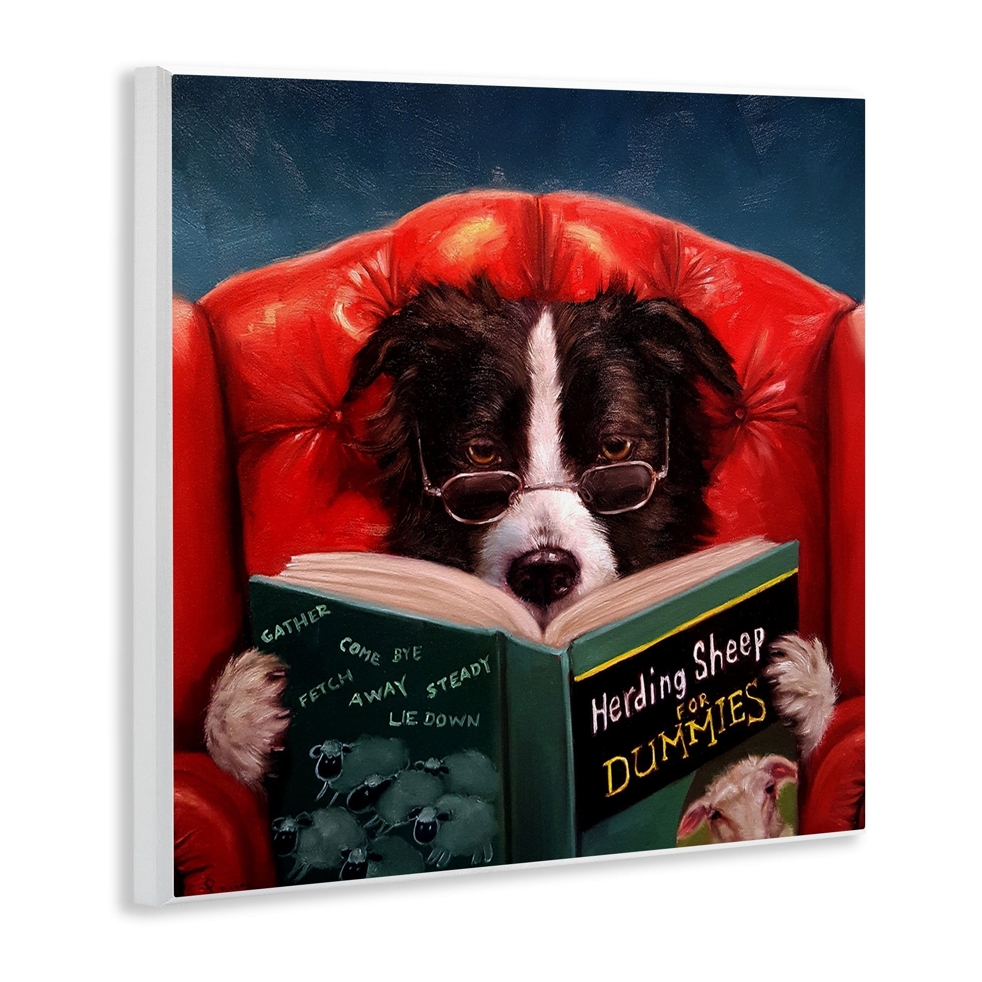 The Stupell Home Decor Herding Sheep Dog Reading for Dummies Funny Wall Plaque Art Design By Lucia Heffernan