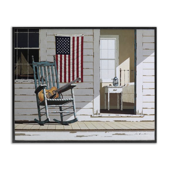 Stupell Industries Coastal US Porch Rocker with Guitar Black Framed Giclee Art, 14 x 11, by Zhen-Huan Lu