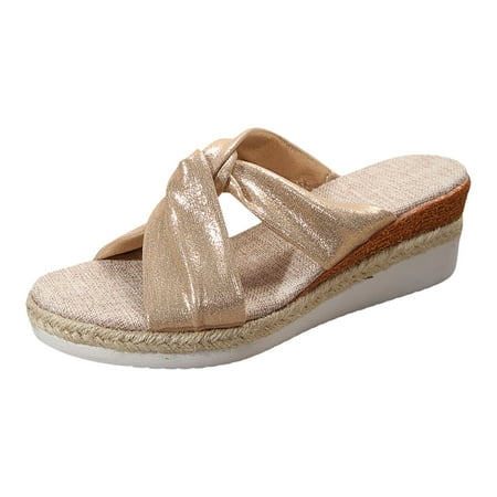 

ZHAGHMIN Women Slippers with Arch Support Women s Summer Fashion Thick Bottom Wedge Slippers Open Toe Leather Surface Casual Comfortable Sandals Gold Size6.5