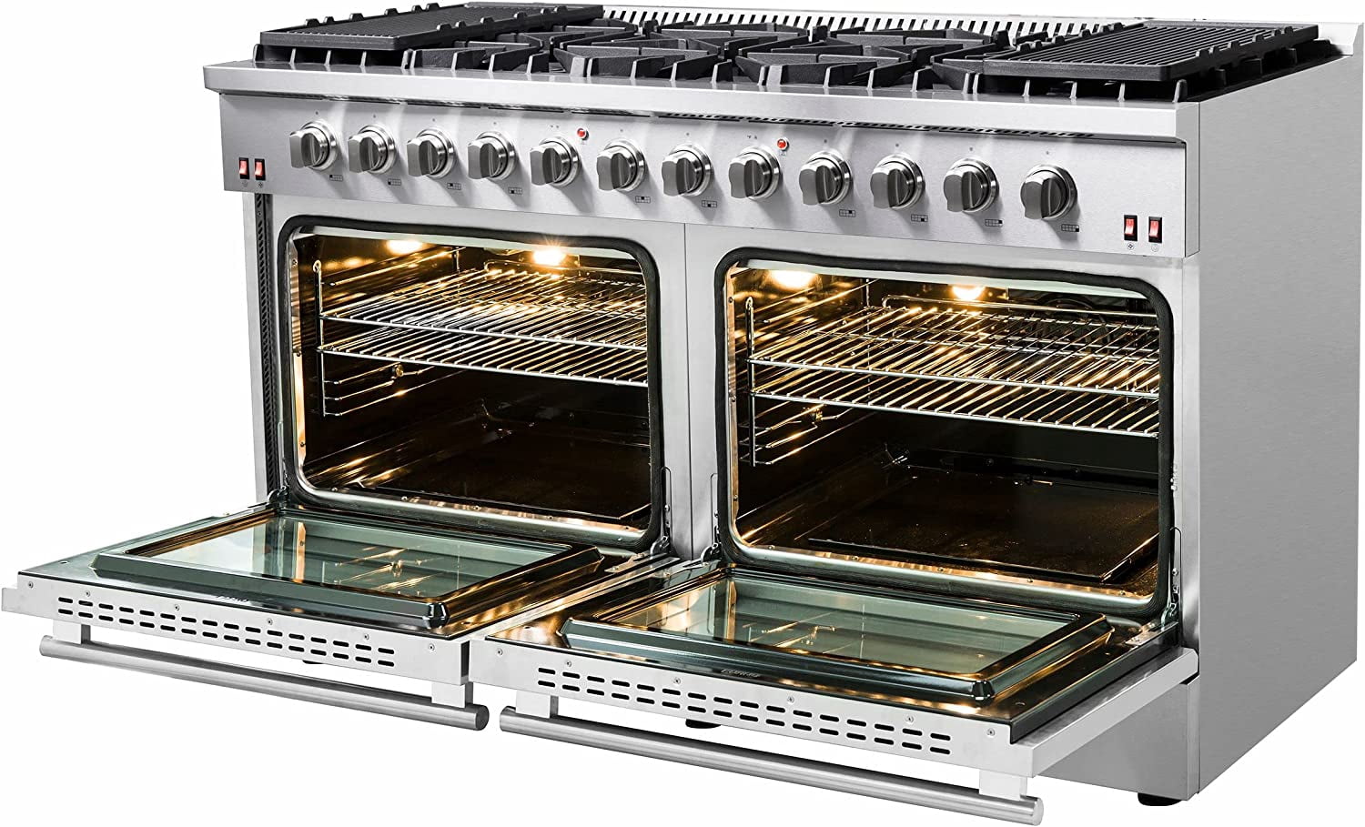 Forno Galiano 60-Inch Freestanding Gas Range, 10 Burners, Double Ovens, Griddle, Energy Efficient