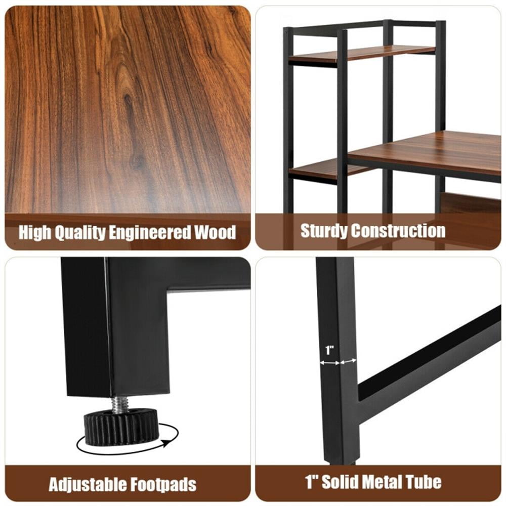 Demi Bonn 59" Computer Desk Office Workstation 4-Tier Storage Shelves, Small Home Study Writing Table, Walnut