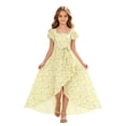 thumbnail image 2 of SGFCWSX Girls Floral Dress Square Neck Flutter Sleeve High Low Belted Summer Beach Dresses for Kids Yellow Size 9, 2 of 7