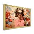 thumbnail image 2 of Designart "Retro Elegance Mid Century Woman with Floral Pattern I" Fashion Framed Wall Art Decor - Glam Pink Fashion Woman Living Room Framed Canvas Art, 2 of 6