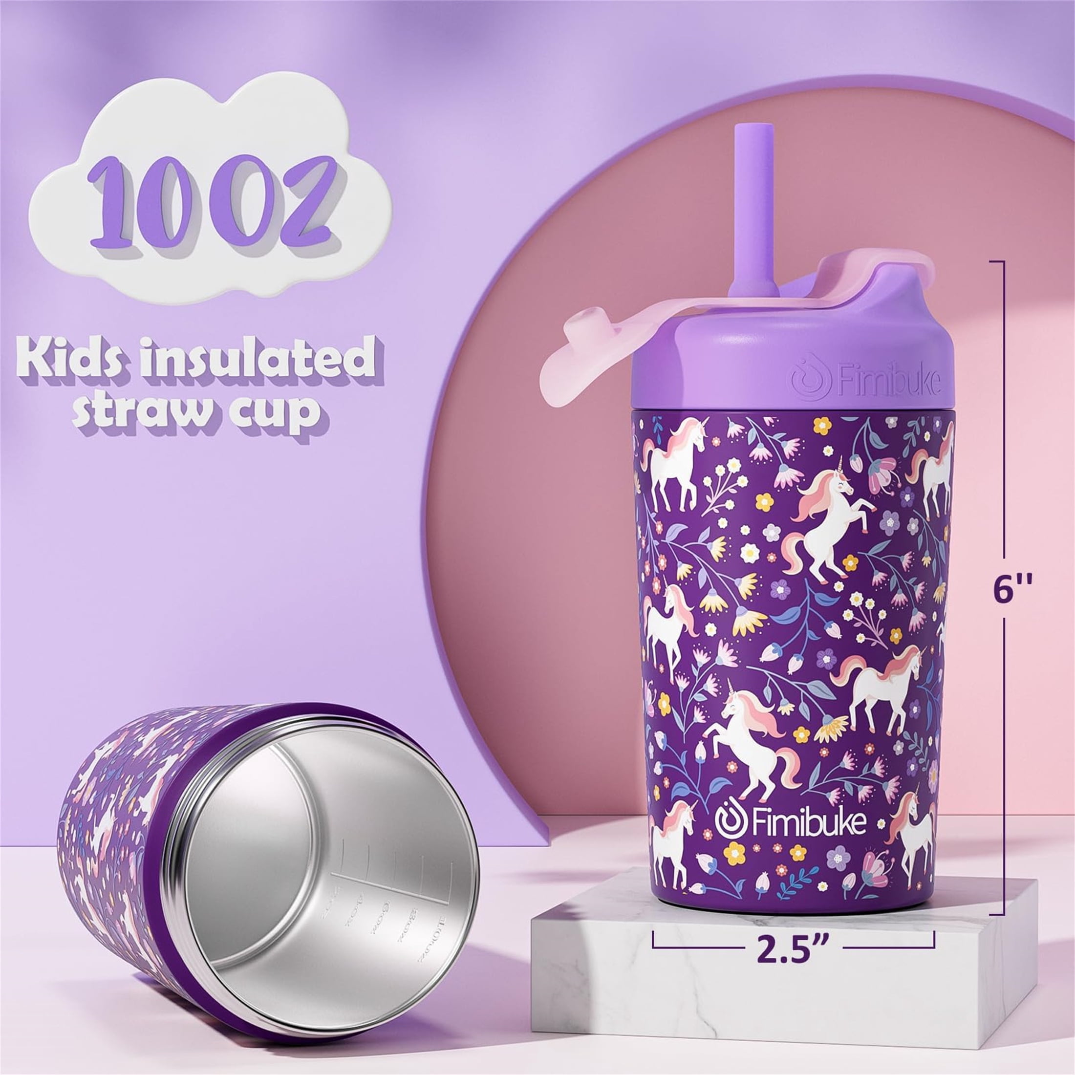 2-Pack 10 OZ Kids Spill Proof Cups with Straws and Lids, Kid Insulated Tumbler Stainless Steel Sippy Cup for Girl Boy, Blue & Mint Green